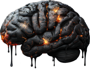 A isolated burnout black brain with tar drips