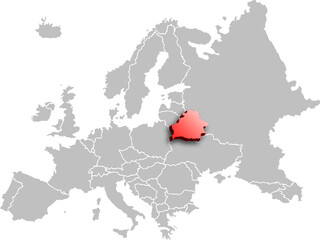 map of BELARUS with the countries of EUROPE 3d isometric