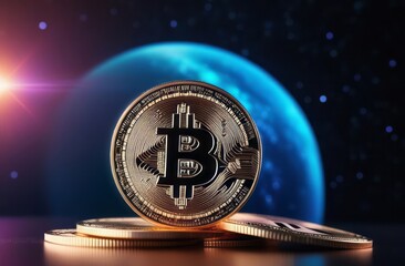 Bitcoin ETF coin, gold yellow, trading, chart, money, rich. Close-up bitcoin coin with flying coins. Bitcoin Crypto currency Gold BTC Bit Coin close up of Bitcoin coins isolated. Blockchain technology