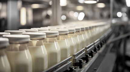 The systematic operation of milk production in a factory, emphasizing the precision and technology involved in the process