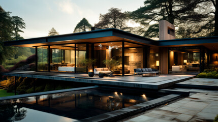 Freestanding outdoor pergola made with steel structure and wooden details. Positioned on a stone patio.