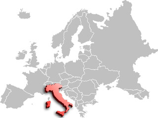 map of ITALY with the countries of EUROPE 3d isometric