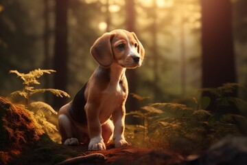 Illustration of playful beagle dog in natural setting, capturing its curious nature