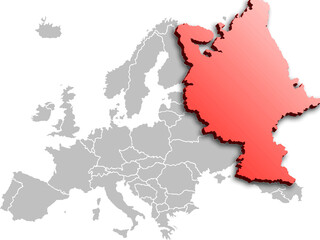 map of RUSSIA with the countries of EUROPE 3d isometric