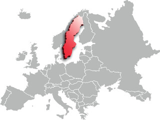 map of SWEDEN with the countries of EUROPE 3d isometric