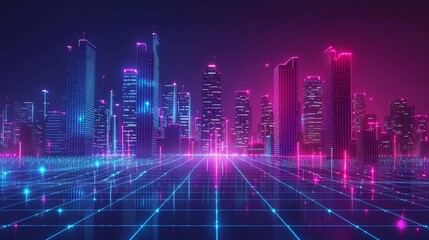 Smart city and abstract dot points connect with gradient lines