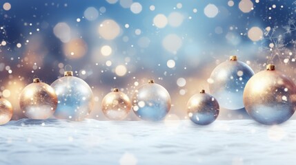 Fototapeta premium Glittering ornaments on a snowy background for a magical look