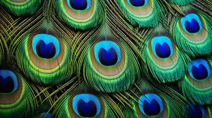 Hyper zoom into the detail of a peacock's feather