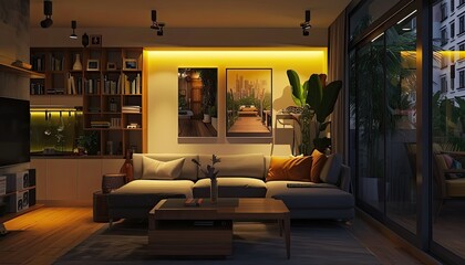 Minimalist comfort сlean lines and cozy seating create a serene living space. Generated AI