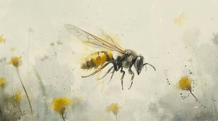 Hornet through minimalist sketches light watercolor