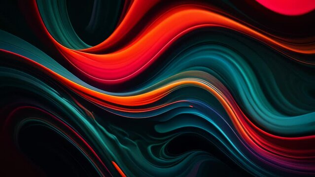 Video animation of abstract composition with vibrant, flowing waves of color, close-up view of an abstract pattern.