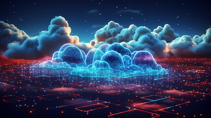 Obraz premium Cloud computing, realizing cloud storage through Internet connection in the quantum field