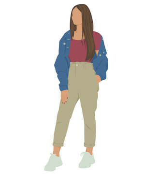 Fashion girl wearing jacket faceless full vector illustration