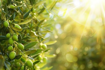 Sunlight Filtering Through Olive Branches During a Warm Summer Afternoon - obrazy, fototapety, plakaty