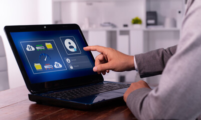 businessman securely and quickly uploads and downloads data from the cloud
