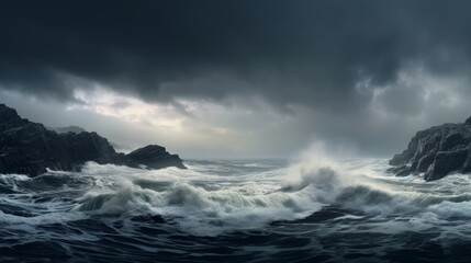 Moody seascape with turbulent waves