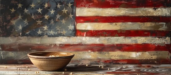 Rural Table beneath American Flag A Romantic Fauvist Homage to John Singer Sargents Vibrant Tones - obrazy, fototapety, plakaty