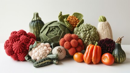 Textured knitted produce perfect for an organic markets creative workshop flyer