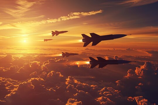 Sunset and silhouettes of missiles