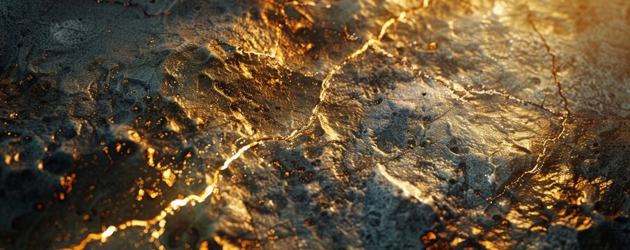 Sunlit gold veins in crude stones