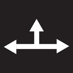 Three-way directional arrow in flat style. Vector illustration. Road direction icon isolated. Vector icon of branching three arrows.eps10