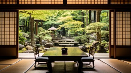 Fototapeta premium Traditional japanese pension offering tatami rooms and traditional tea ceremonies