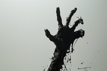 Obraz premium The silhouette cast by a zombie's hand emerges starkly against a plain white backdrop.