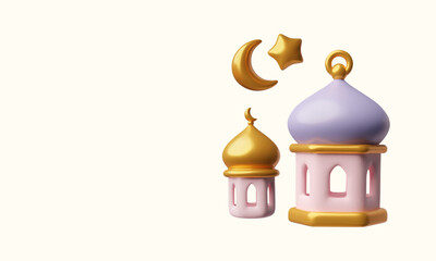 Banner with a set of 3D Muslim isolated elements. Ideal for Muslim holidays.