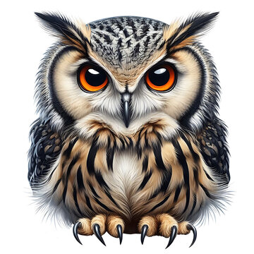 great horned owl front videw isolated on transparent background PNG Image