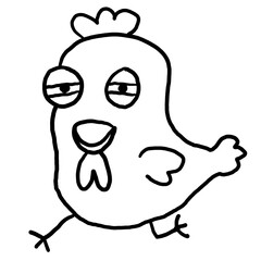 Hand drawn sketch  of funny cartoon runing chicken