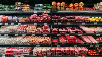 supermarket shelf with meat
