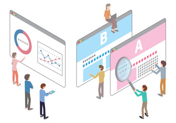 ABテストをしている人たちのイラスト