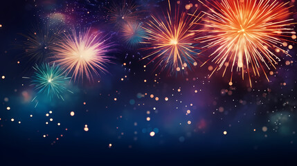 Naklejka premium Beautiful fireworks background at night for holiday decoration