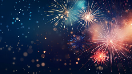 Naklejka premium Beautiful fireworks background at night for holiday decoration