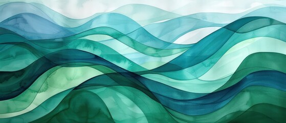 Green wave watercolor background	 - obrazy, fototapety, plakaty