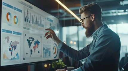 Business meeting, dashboard display presentation screen