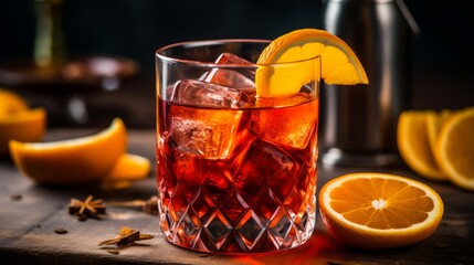 Classic negroni cocktail with a citrus zest