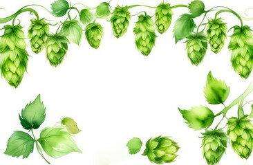 Watercolor frame,border for postcards,invitations, made of hop branches on a white background. Free space for text