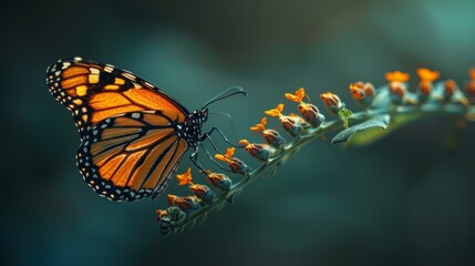 Evolution of a butterfly in a digital futuristic style. Caterpillar to butterfly transformation. The idea of successful startups, investments, and business transformations.