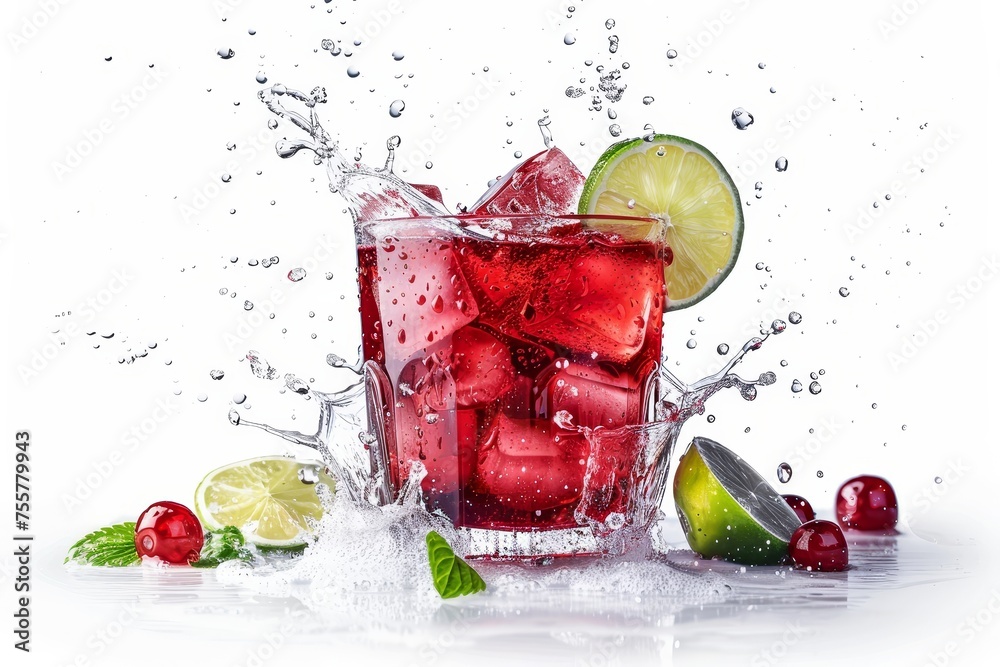 Poster isolated red cocktail with splash and lime