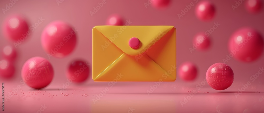 Aufkleber Cartoon illustration isolated on white background. 3D rendering of 3D letter in envelope icon with notification. Mail envelope with marker message. Minimal design. 3D rendering.