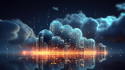 Cloud computing background, realizing cloud storage - obrazy, fototapety, plakaty