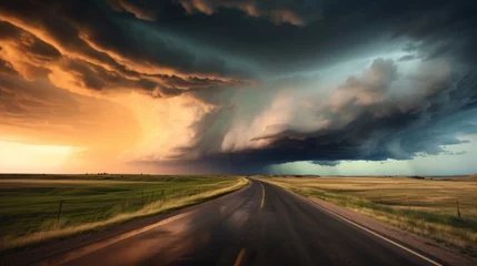 Tuinposter A road with a dramatic, stormy sky overhead © Cloudyew