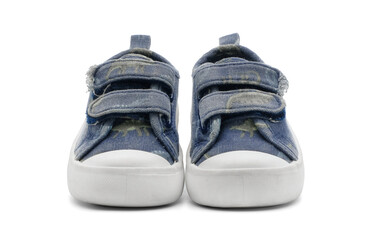 Unbranded fashion stylish walking kid shoes or baby velcro sneakers isolated on white background.
