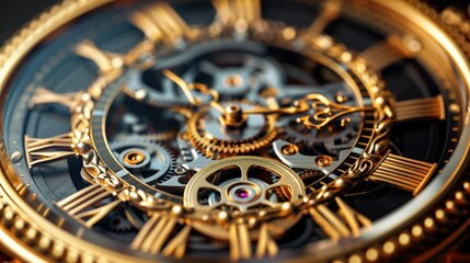 Intricate Details of a Vintage Mechanical Watch Movement in Close-Up View