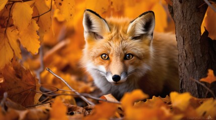 Fox standing near a majestic tree in the wilderness