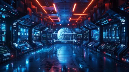 A futuristic cybersecurity lab focused on developing state-of-the-art data encryption techniques