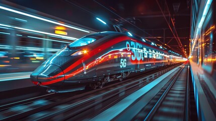 A high-speed train equipped with 5G connectivity - obrazy, fototapety, plakaty