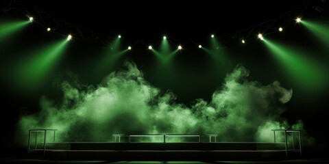 Fototapeta na wymiar Vibrant Stage With Green Smoke and Spotlights Generative AI