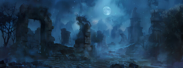 Echoes of the Past: The Ruins in Moonlight